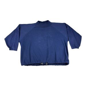 Vtg 80's Camp Beverly Hills University Cropped Sweatshirt Blue Embossed Mockneck